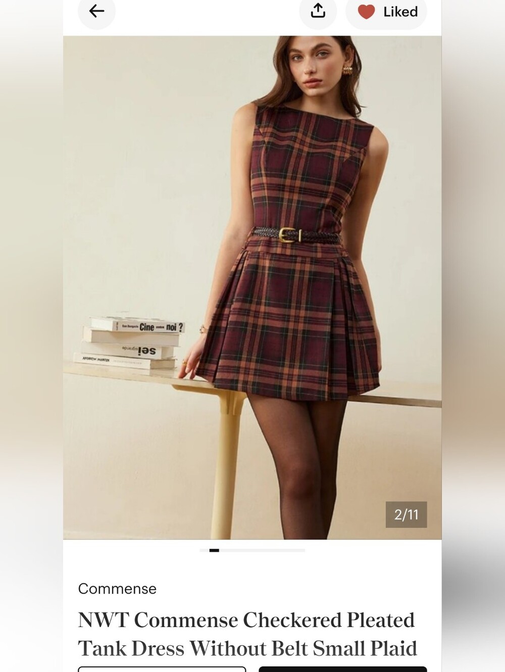 IN SEARCH OF Commense Burgundy and Tan Plaid Pleated Mini Skirt IN XS